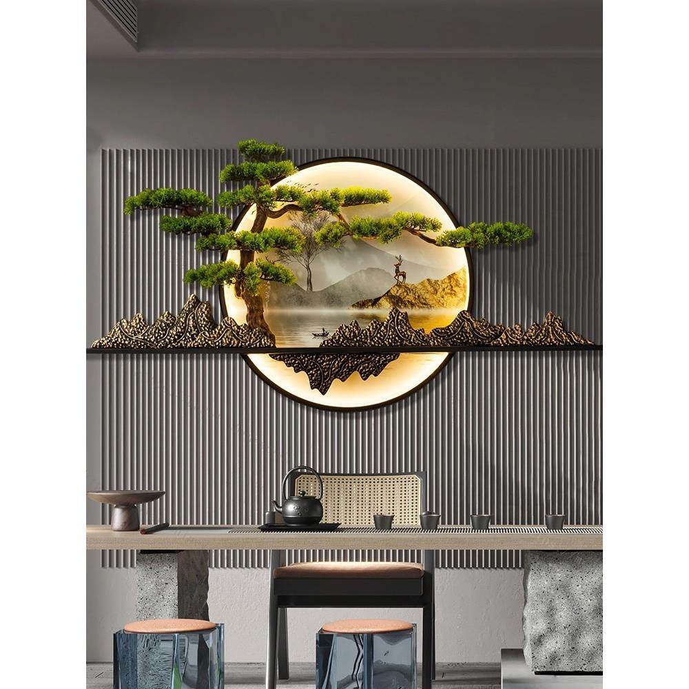 新中国风茶室茶几茶几墙装饰沙发背景墙装饰绘画入口欢迎松木挂件