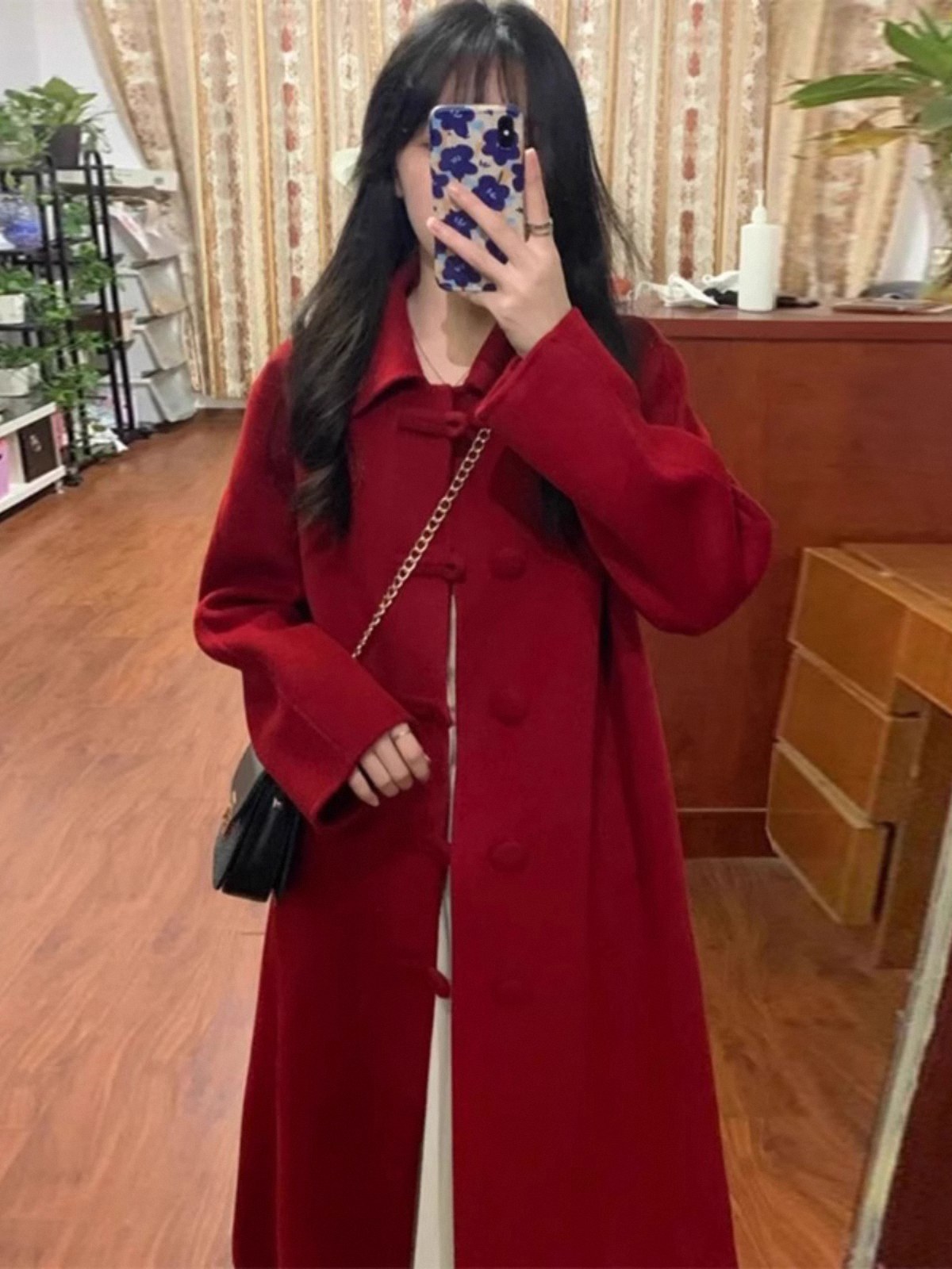 红色羊毛双面羊绒女装2025秋冬新款新年衬衫婚礼小羊毛外套