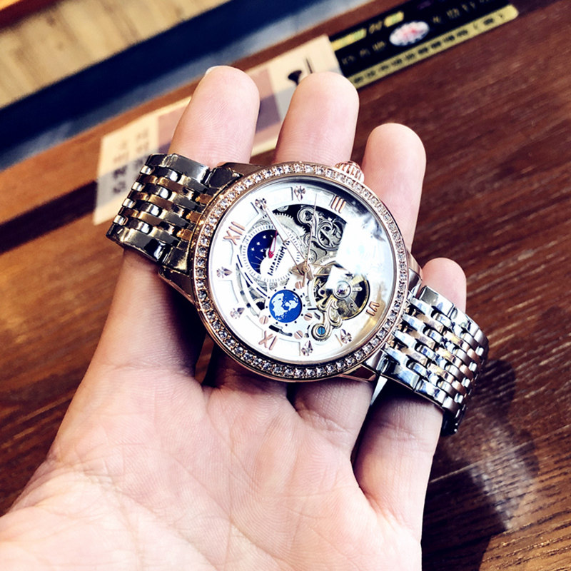 2024新款瑞尼全自动机械陀飞轮机械镂空手表男士品牌精钢世家腕表