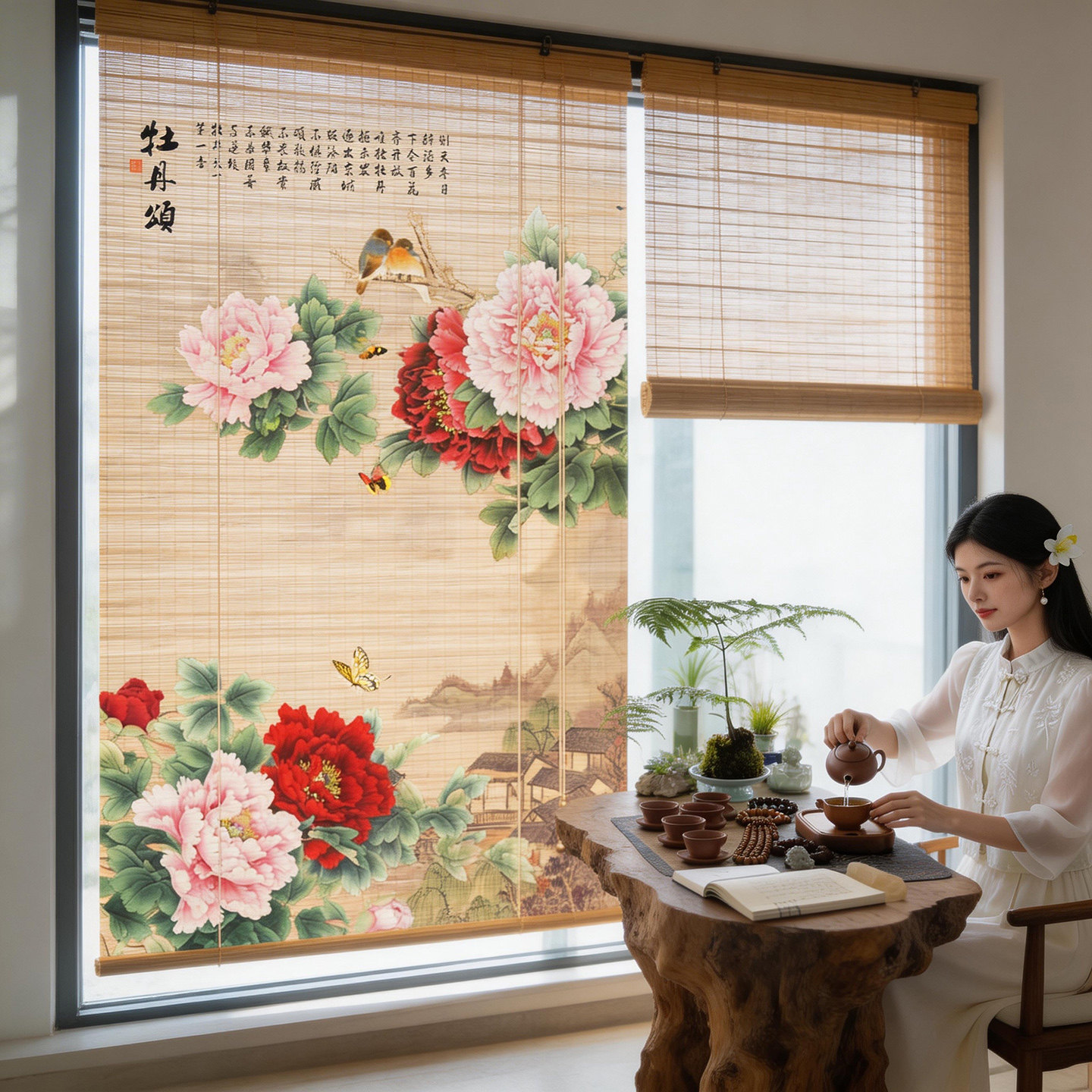 新中式禅意背景装饰帘茶室竹窗帘