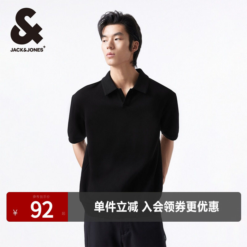 杰克琼斯夏季新款常规翻领休闲LOGO刺绣男士短袖POLO衫男款男装