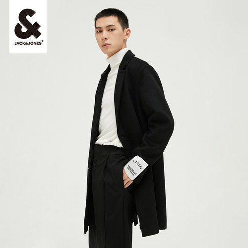 直筒中长款呢子大衣杰克琼斯秋季