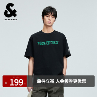 杰克琼斯春季时尚百搭潮流NBA联名圆领波士顿凯尔特队短袖T恤男装