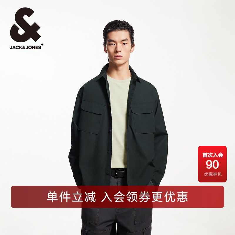 杰克琼斯春季logo刺绣长袖衬衫上衣男装