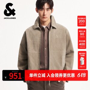 杰克琼斯男装春秋季皮衣奥特莱斯翻领立体刺绣logo长袖外套