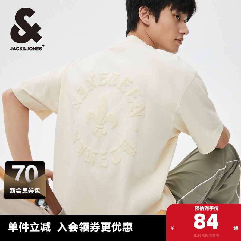 【重磅棉】杰克琼斯男装短袖情侣T恤宽松美式哥特发泡印花打底衫