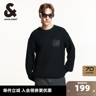 毛衣男装 杰克琼斯奥特莱斯秋冬保暖舒适宽松时尚 上衣圆领黑针织衫