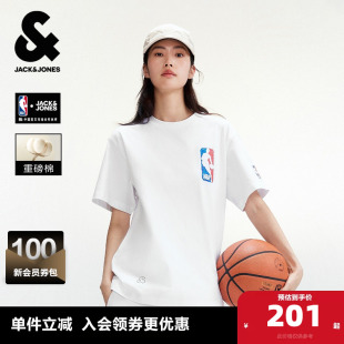 NBA联名 纯棉重磅休闲宽松圆领短袖 杰克琼斯男装 新款 T恤 夏季