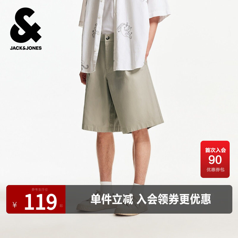 杰克琼斯高级感纽扣松紧腰头拉链门襟双侧插袋口袋夏季短裤子男装
