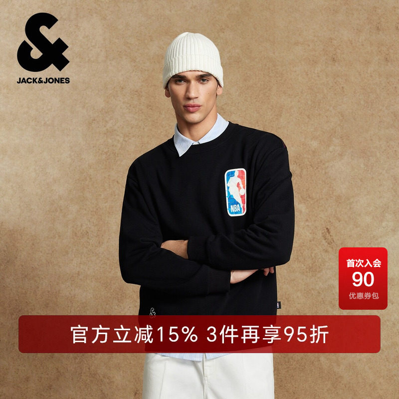 杰克琼斯春秋男装NBA联名圆领卫衣宽松日常休闲运动风长袖上衣