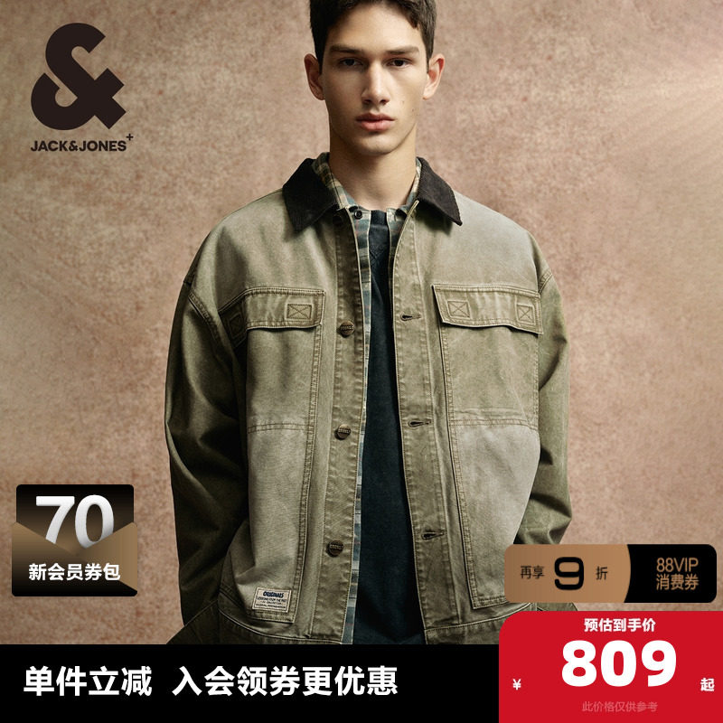 杰克琼斯奥特莱斯夹克春季简约潮百搭宽松翻领水洗牛仔外套男装