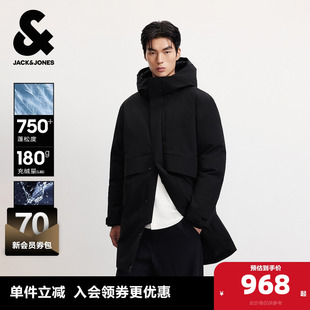 杰克琼斯男装 加厚保暖外套鸭绒宽松休闲潮流连帽 秋冬羽绒服中长款