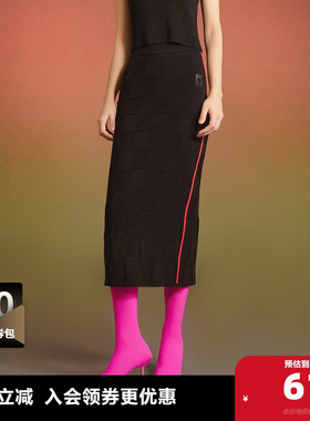 MLMR outlets24秋季黑色针织修身半身裙女装后侧开叉衣服显瘦男装