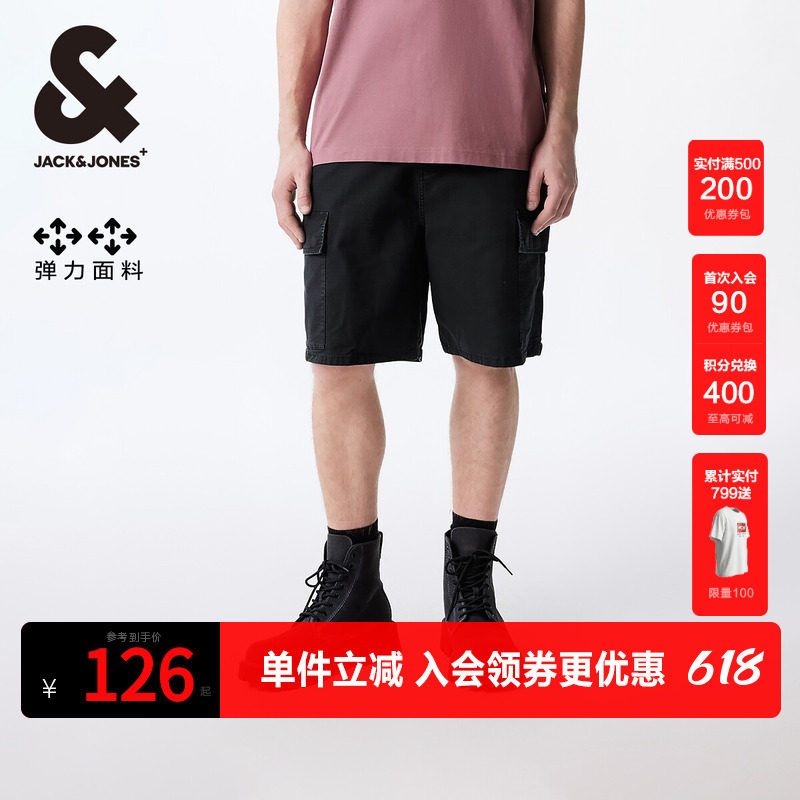 杰克琼斯男装牛仔裤子夏季新款男潮舒适水洗褪色宽松牛仔短裤男裤