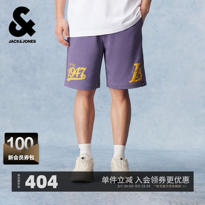 【NBA联名款湖人队】杰克琼斯男装短裤休闲百搭字母印花装饰纯棉