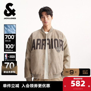 【轻暖颜值羽绒服】杰克琼斯NBA联名短款宽松麂皮保暖棒球外套男