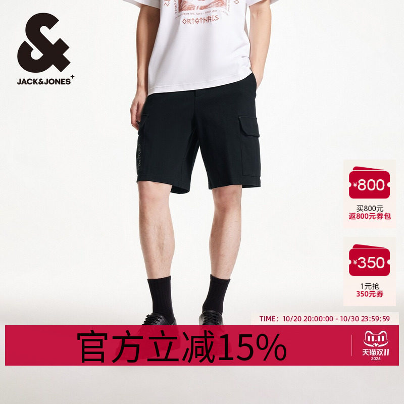 杰克琼斯夏季新款字母刺绣贴布可调抽身宽松休闲短裤子男装