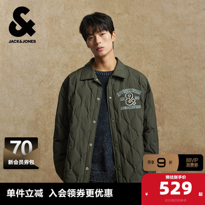 杰克琼斯奥特莱斯男生2025年冬季新款羽绒服翻领日常外套美式上衣
