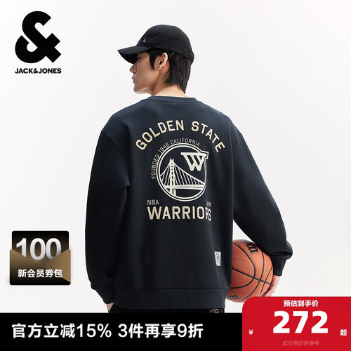 略宽松版型；罗纹领口；金州勇士队图案