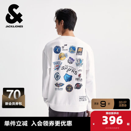 杰克琼斯男装NBA联名长袖卫衣上衣宽松时尚潮流球队图案印花款