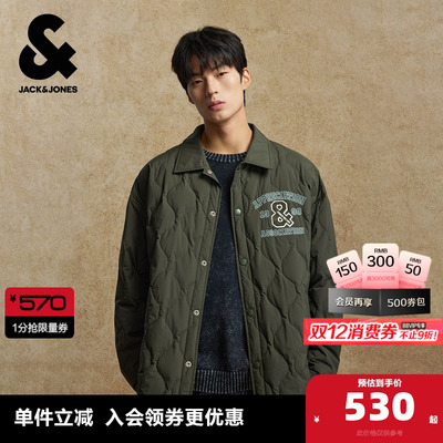 杰克琼斯奥特莱斯男生2025年冬季新款羽绒服翻领日常外套美式上衣