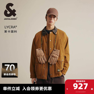 杰克琼斯夹克外套春季新款字母印花休闲做旧翻领夹克棉服男款男装