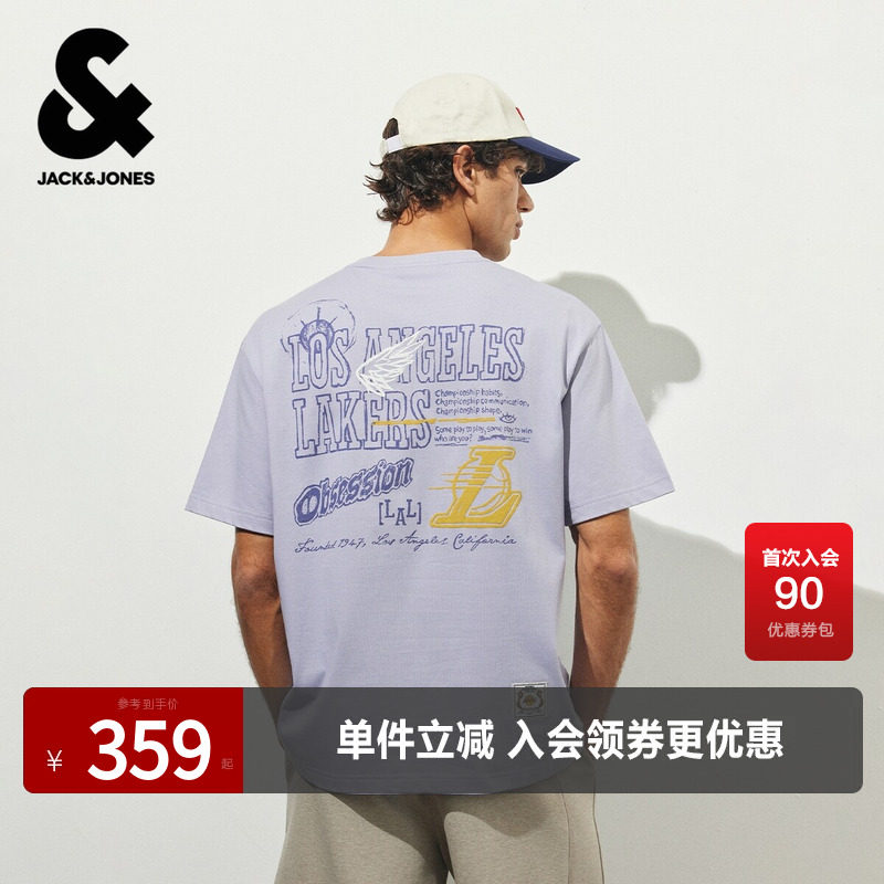 杰克琼斯湖人队刺绣夏季男T恤
