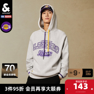 杰克琼斯秋季NBA联名湖人队宽松连帽拼接休闲套头卫衣男款男装