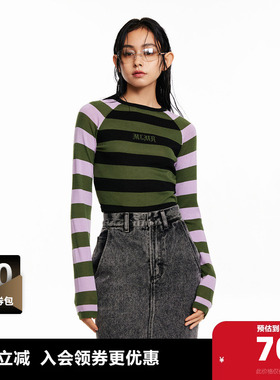 MLMR outlets新款女士毛衣潮衣服撞色修身条纹个性针织衫上衣男装
