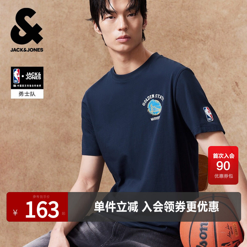 杰克琼斯奥莱NBA勇士队联名男装短袖T恤潮流时尚宽松休闲潮流百搭