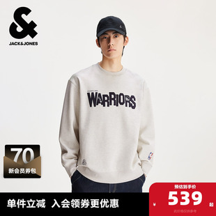 杰克琼斯男装 勇士队字母logo日常休闲简约宽松圆领卫衣 NBA联名款