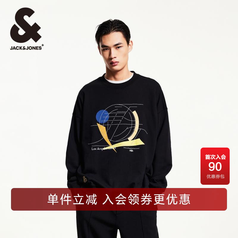 杰克琼斯NBA联名款春季新款湖人队logo贴布纯棉舒适宽松卫衣男装