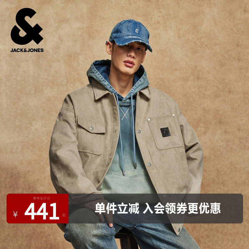 杰克琼斯男装冬季棉服宽松翻领挺阔版型工装口袋字母刺绣百搭外套