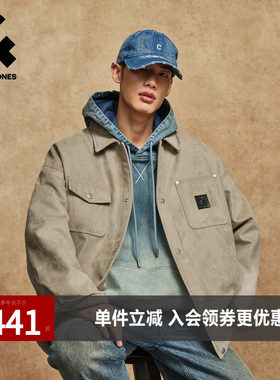 杰克琼斯男装冬季棉服宽松翻领挺阔版型工装口袋字母刺绣百搭外套