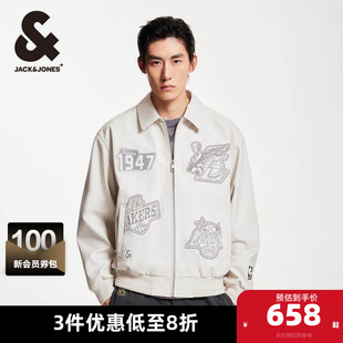 杰克琼斯外套夹克棉服春季NBA联名湖人队刺绣贴布翻领夹克男装