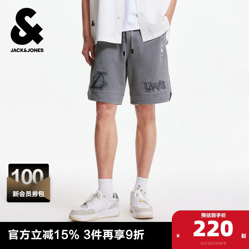 杰克琼斯NBA联名夏季男装短裤湖人队字母刺绣潮时尚运动百搭裤子