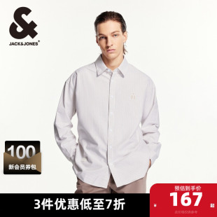 男装 杰克琼斯春秋新款 衬衣翻领宽松底摆开衩纯棉衬衫 休闲长袖 时尚