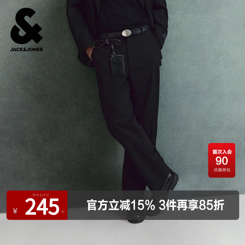 杰克琼斯春秋休闲裤子松紧腰时尚百搭潮流休闲男装黑色高级感风