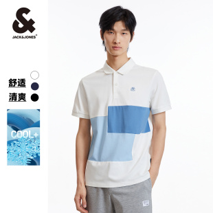 SHIRT223206013 杰克琼斯outlets休闲纽扣翻领拼色通勤短袖 POLO