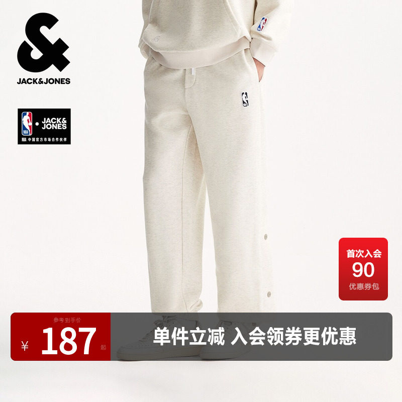 杰克琼斯奥特莱斯NBA联名男装士卫裤春秋季贴布宽松侧边排扣裤子