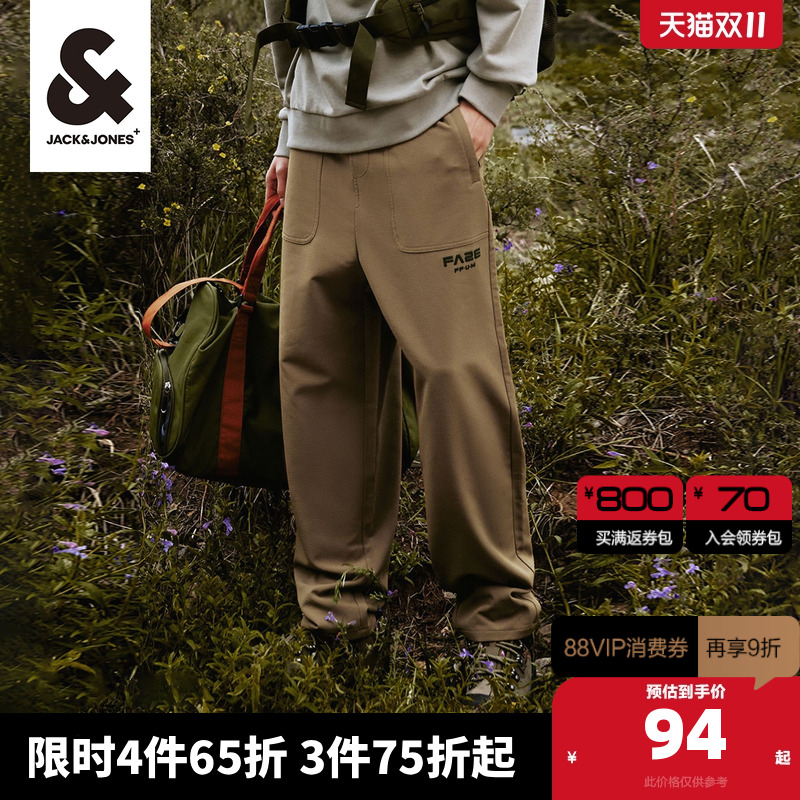 杰克琼斯outlets男装户外裤子宽松直筒弹力休闲裤机能裤春款腰带