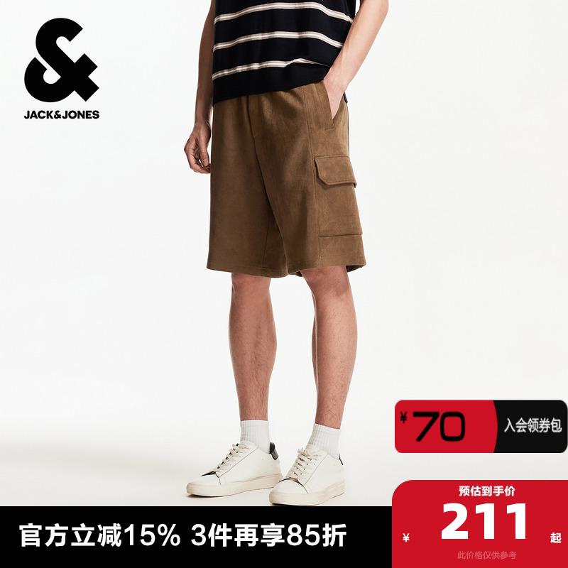 杰克琼斯夏季宽松时尚潮流松紧抽绳腰头双侧插袋贴袋短裤子男装