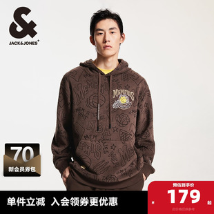 百搭衣身烫花连帽宽松运动卫衣男装 时尚 新款 杰克琼斯NBA联名冬季