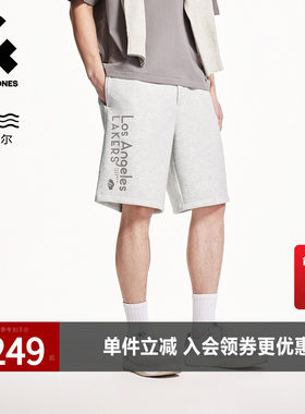 杰克琼斯男装NBA联名款夏新款湖人队植绒字母图案舒适休闲短裤子
