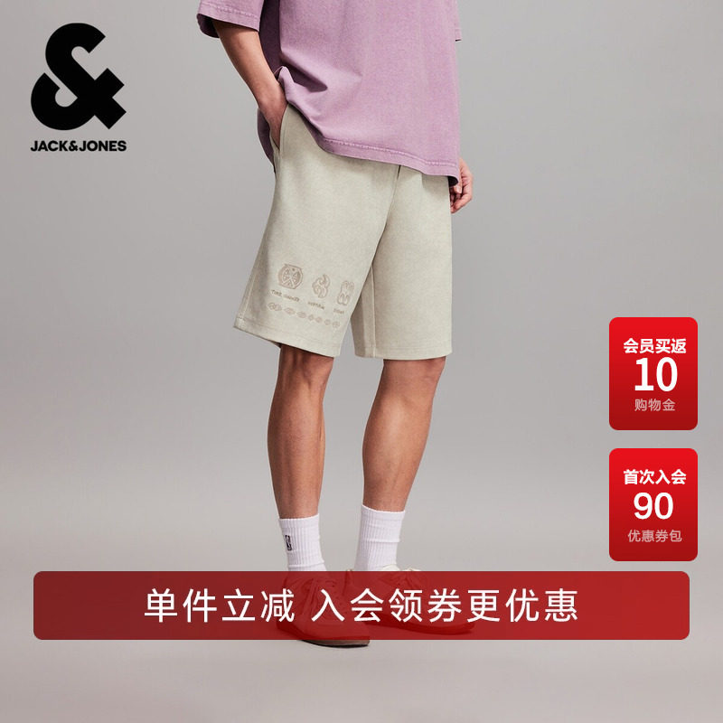 杰克琼斯男装秋季短裤休闲裤时尚图案刺绣百搭纯色简约日常裤子