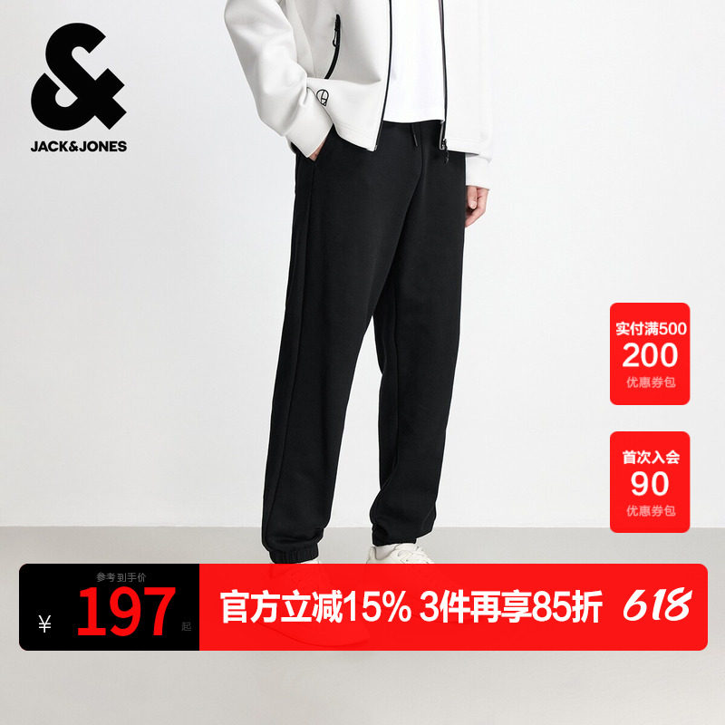 杰克琼斯男装春季卫裤长裤子抽绳休闲百搭日常纯棉舒适合体收脚口