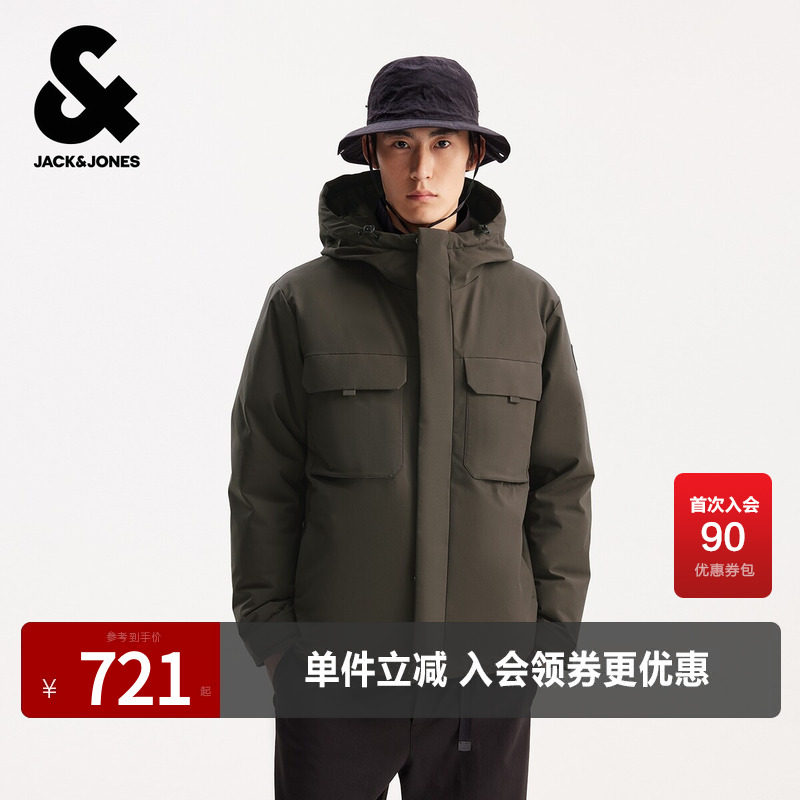 杰克琼斯男生秋冬季百搭连帽羽绒服2025年新款防水工装保暖上衣