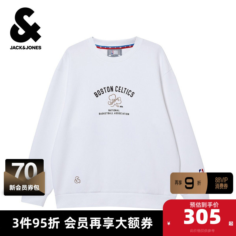 杰克琼斯NBA联名凯尔特人队男装冬季新款植绒贴布宽松圆领卫衣,男装,卫衣,淘宝优惠券,粉丝福利购,淘宝优惠卷