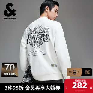 杰克琼斯秋季新款NBA联名湖人队略宽松贴布百搭潮流圆领卫衣男款