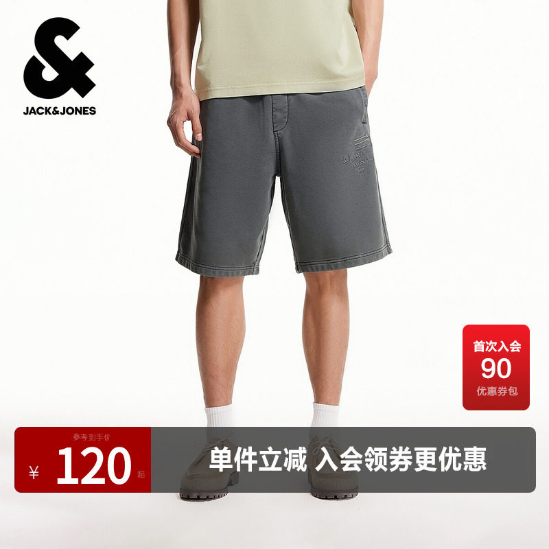 杰克琼斯奥特莱斯男装夏季新款短裤字母刺绣贴布宽松休闲纯棉裤子